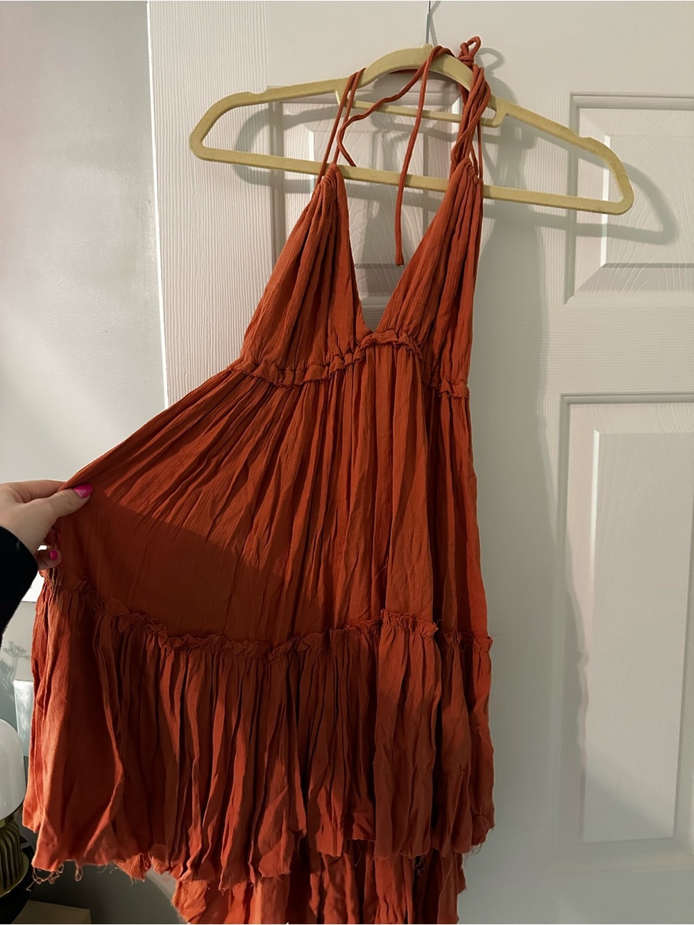 Rust Orange Halter Tiered Summer Dress